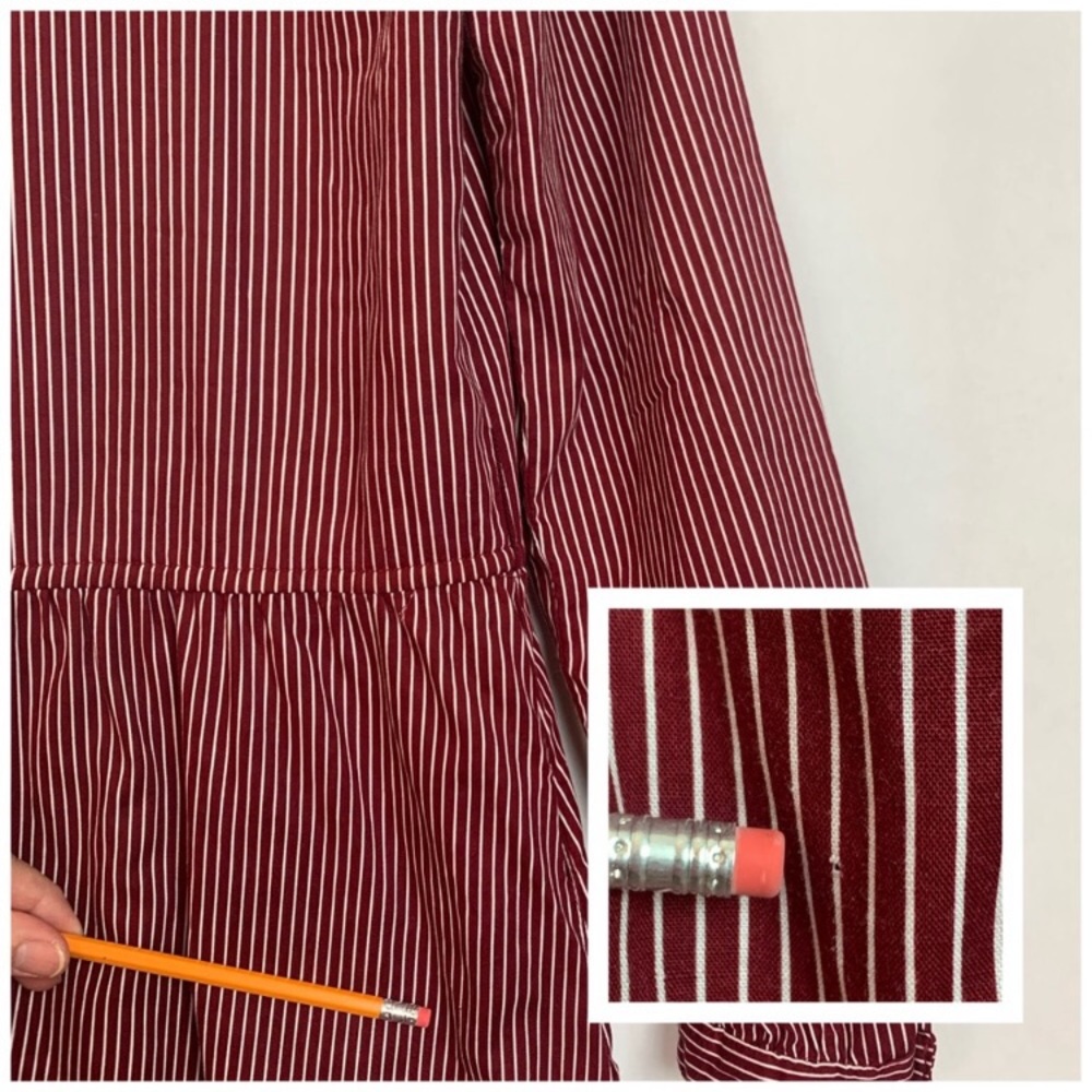 Vintage Lanz Dress Burgundy Stripe Midi Medium - Picture 13 of 15